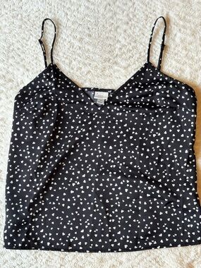 a new day Black Cami with White Heart Print